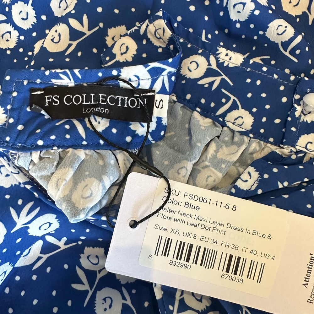 NWT Women’s Halter neck, Maxi layer dress in blue and Floral with leaf dot - Picture 9 of 9